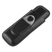 Andux Land Black Genuine Leather 2 Tubes Cigar Case Travel with Silver Stainless Steel Cutter XJH-01