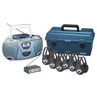 HamiltonBuhl Wireless 6 Person Listening Center with Bluetooth, CD/Cassette/FM Boombox