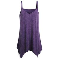 Jophufed Womens Summer Loose Button V Neck Cami Tank Tops Vest Blouse Purple