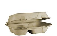 World Centric TO-SC-U34D 100% Compostable Unbleached Plant Fiber Hoagie Box 2 Compartment Take Out Containers, 9" x 6" x 3" (Pack of 500)