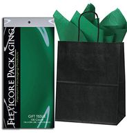 Flexicore Packaging Black Kraft Paper Gift Bags & Green Gift Wrap Tissue Paper Size: 8 Inch X 4.75 Inch X 10.5 Inch | Count: 50 Bags | Color: Green