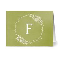 Note Card Café Monogram Olive ‘F’ Letter Cards | Grey Envelopes | 24 Pack | Blank Inside, Glossy Finish | Floral Monogram Design |Bulk Set | Stationery, Personalized Greeting, Thank You