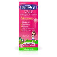 Children's Benadryl Dye-Free Allergy Liquid, Diphenhydramine HCl, Bubble Gum, 4 fl. oz