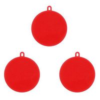 Yu2d 🌹🌹 3Pcs Silicone Dish Washing Sponge Scrubber Kitchen Cleaning Antibacterial Tool （Red）