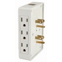 6 Outlet, 3 Prong Side Entry Tap, White