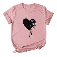 Sunhusing Womens Love Heart Print Casual Solid Color Round Neck Short Sleeve T-Shirt Plus Size Cotton Tops(Pink,L)