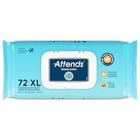 Attends Pre-moistened Adult Washcloths 72 Count (Large 8.7" X 12.6") (2 pack)