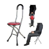 DKzyy Folding Cane Seat Four-Legged Chair Stool Multi-Function Anti-Slip Lightweight Hiking Walking Stick Unisex for Elderly(Red)
