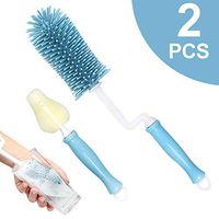 JIJIC Silicone Bottle Brush, 360° Rotating Baby Bottle Cleaning Brush and Nipple Brush with Long Handle Perfect for Cleaning Baby Milk/Water Bottle, Hydro Flask (Blue)