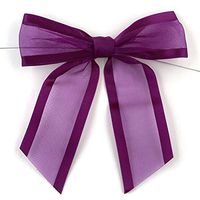 Pre-Tied Purple Organza Bows - 4" Wide, Set of 12, Craft Ribbon Bow, Satin Edge, Wedding Embellishments, Mardi Gras, Gift Basket, Birthday, Christmas, Valentine's Day, Easter