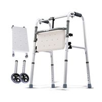 Elderly Walker Frame Thick Aluminum Armrest Frame Four-Legged Crutch with Sitting Bath Plate 360 Degree Universal Wheel
