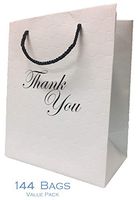 Modeeni Thank You Gift Bags Bulk Medium Size White with Handles (144 Bags) 8x10x5 Fancy Modern Embossed Premium Quality Heavy Duty Shopping Merchandise Paper Bags Wedding Bridal