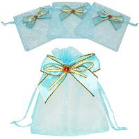 LanTian Organza Bags, 50 Pcs Gift Bags Organza Drawstring Pouch for Jewelry Birthday Wedding Party Favors Gift Candy Christmas Thanksgiving Halloween (Light Blue, 4''x6'')
