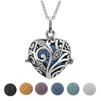 JOVIVI Lava Stone Diffuser Necklace Silver Plated Love Heart Aromatherapy Essential Oil Locket Pendant with 7 Colors Lava Stone