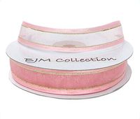 BJM Collection 5/8" X 25 Yard Organza Ribbon with Gold Trim Satin Edge Ribbon Art & Sawing Craft Party Favor Gift Wrapping (Light Pink)
