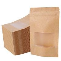 Kingrol 300 Pack 3.5 x 5.5 Inch Kraft Paper Bags with Resealable Lock Seal Zipper &Transparent Window, Stand Up Food Bags