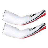 1 Pair Unisex Soft Elastic Cooling Arm Sleeves Cover Wrap UV Sun Protection for Sun Protection - White+Red L