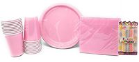 PartyDeiz Party Supplies Bundle for 20 - (20 Heavy Duty Paper Plates, 24 Napkins, 20 Cups) Birthday, Baby shower (Pink)
