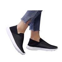 Veodhekai Women Flats Shoes Flying Weaving Slip-On Shoes Sneakers Casual Shoes Student Running Back to School Black