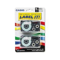 Casio - Tape Cassettes for KL Label Makers, 18mm x 26ft, Black on White - 2/Pack
