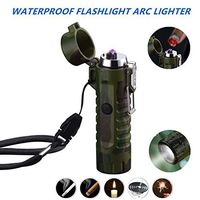 Outdoor Lighter Flashlight Waterproof Double Arc Lighters USB Electronic Rechargeable Pulse Plasma Lighter Perfect for Outdoors Camping Hiking Travelling Gas Stove BBQ Camping Trip Fire Starter