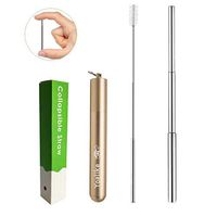 Yoelike Collapsible Reusable Drinking Straws,Telescopic Stainless Steel Metal Straw with Carrying Case & Cleaning Brush (Gold #1)