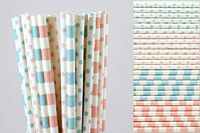 Gender Reveal Paper Straw Mix - Baby Blue and Pink - Polka Dots and Stripes (25)