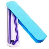 Emmix Glass Straws Private Solid Box Multi Color 8 inchs X 1/3 inchs Reusable Drinking Straw Case Set Perfect for Home, Office or Gift - Green, Yellow, Pink, Blue (Blue)