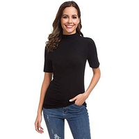 general3 Women Short Sleeve Tops Summer Solid Turtleneck Tee Shirt Casual Slim Blouse(Black,XX-Small)