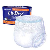 LivDry Adult L Incontinence Underwear, Overnight Comfort Absorbency, Leak Protection, Large, 16-Pack