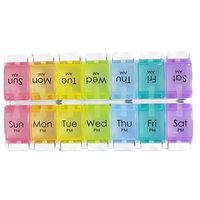 Weite Portable Large 7 Day Pill Box Organizer, Durable Plastic 14 Grids Medicine Tablet Dispenser Travel Weekly Pill Storage Case (Multicolor)