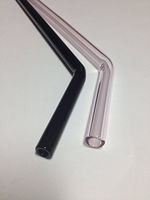 Set of 2--Beautiful, Bent, Pyrex Glass Straws--One Pink and One Black--9.5mm x 8 in + Cleaning Brush