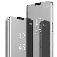 Case for Huawei Y6 Prime 2019 Case,Translucent Standing Slim Fit Translucent Mirror Smart Luxury [Metal Electroplating Technology] [Mirror Flip Folio Case Cover][Anti-Scratch] Case (Silver)