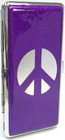 1 Eclipse Peace Sign Purple Glitter Cigarette Case with Mirror, Fits 120's Cigarettes, Can Hold 14 Cigarettes