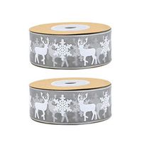 Amosfun 2 Roll Christmas Ribbon Snowflake Reindeer Organza Ribbon Crafts Gift Wrapping Ribbon for Christmas Tree Decor Package Xmas Party Supplies Favors