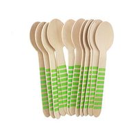 Youmewell Disposable Wooden Cutlery Green Striped Wooden Spoons 108 Count