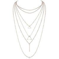 6 Layers Women Boho Silver Triangle Strip Circle Pendant Chain Choker Necklaces Prom Beautiful Bright For gift Aesthetic Fashionable Womens Accessory Daily Best