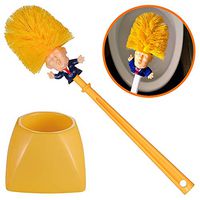 Donald Trump Toilet Brush - Novelty Bowl Cleaner for Household Bathroom - Funny President's Head Cleaning Scrubber with Holder Stand & Storage - Fun Political Gag Gifts - Orange Yellow - by Mobi Lock