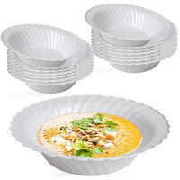 Elegant Disposable Plastic Bowls 180 Pcs - 12oz Heavyweight Fancy Flared White Soup Bowls – Reusable Bulk Party Dessert Cereal Salad Bowl For Wedding, Christmas, Thanksgiving, Birthday & All Occasions