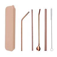 DaoAG 6Pcs Extra Long Stainless Steel Drinking Straws Set Including Straight Metal Straw Bent Straw Boba Straw Pipette Spoon Cleaning Brush Drinking Set with Storage Box - Ecofriendly, Washable