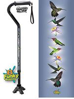 Walking Cane Gel Grip Offset Adjustable Aluminum Footed Quad Hummingbird Design