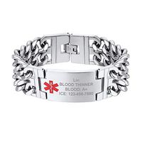 Supcare Custom Engraved Medical ID Alert Men's Thick Chain Bracelet Jewelry Stainless Steel, Personalized Free Engraving Emergency Medical Alert Symbol Link Chain Bracelet Jewelry for Boys/Women