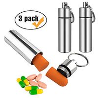 3 Packs Aluminum Waterproof Pill Holder, Effiet Pillbox Case Fob Medicine Bottle Drug Holder Compact Container Keychain Nitroglycerin Pill Case with Bonus Earplug Ear Plugs (Silver)