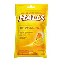 Halls Triple Soothing Action Cough Drops, Honey Lemon 30 Each