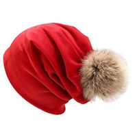 Theoylos Women Winter Beanie Hat Velvet Warm Skull Cap Ladies Casual Pompom Ski Cap Comfort Ear Warm Hat Red