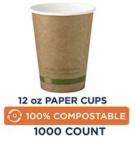 100% Compostable Cups by World Centric, Made from FSC Mix Paper, Hot Cups, 12 oz, Kraft (Pack of 1000)