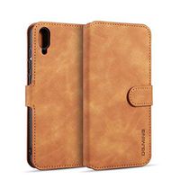 JUNXI Phone case Phone Cover Retro Oil Side Horizontal Flip Case for Huawei Y7 Pro (2019), with Holder & Card Slots & Wallet (Brown) Simple and Comfortable (Color : Brown)