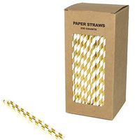 Gold Foil Striped Paper Straws Bulk, Shiny Metallic Golden Paper Drinking Straws for Wedding 1st Birthday Party Holiday Christmas Anniversary New Year, Cake Pop Sticks (Gold Foil Stripe, 250)