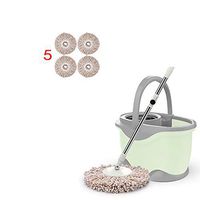 KIRA Stainless Steel Rotating Bucket Set 360° Floor Mop Household Dual Drive Automatic Dehydration Nano Cotton Head Withstand Voltage with Handle - Beige/Green/Pink with 5 Mop Heads