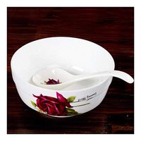 Home big wrist Bone China Soup Bowl 7 Inches Large Tableware Face Bowl Home Soup Basin Decorative hotel retro soup bowl (Color : No Spoon)